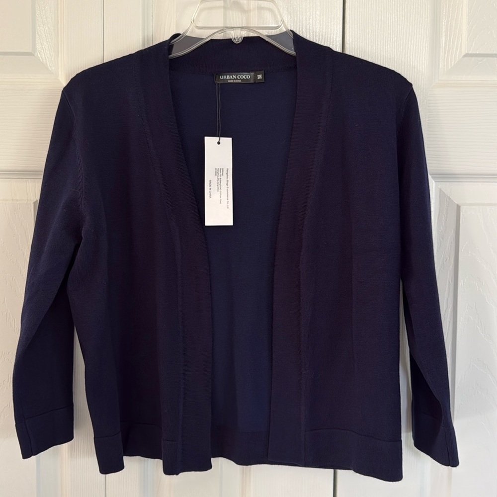 NWT Urban Coco Women's Navy Blue 3/4 Sleeve Open Front Cardigan - Size M